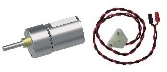 Gövdesi, çıkış mili ve kablosuyla DC motor.